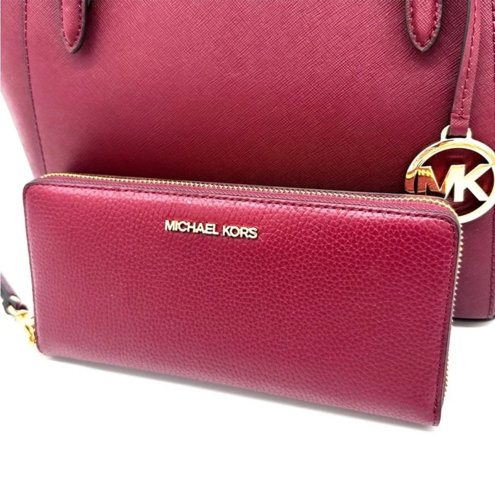 Michael Kors Large Charlotte TZ Tote Bag & Large Continental Wallet Dark Cherry - Picture 5 of 13
